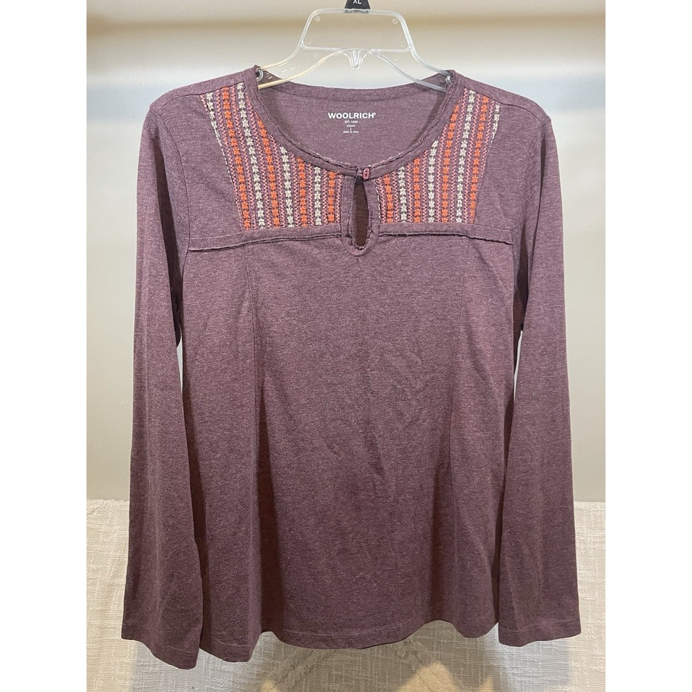 Woolrich Burgundy Embroidered Yolk Long Sleeve Henley Women's L Western Prairie